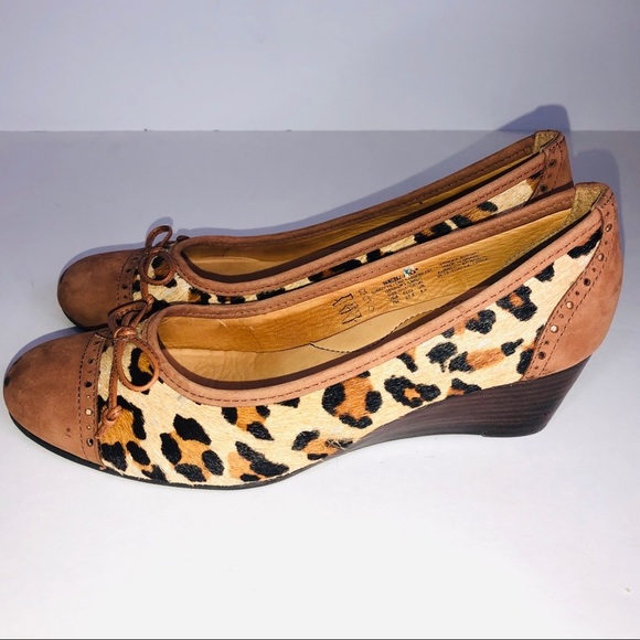 Sebago Camel Leopard Animal Print Wedge Heel 7 - Picture 4 of 13